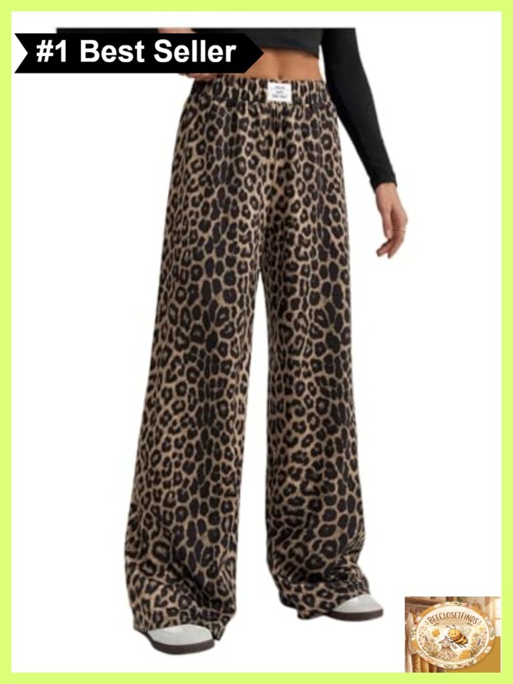Women's Leopard Wide Leg Tall Pants Baggy Casual Lounge Trousers